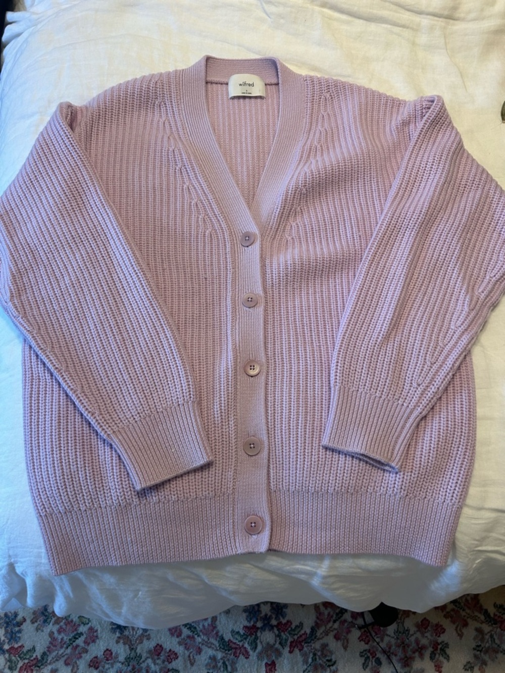 Aritzia Wilfred Lilac Merino wool Knit Button-Front Cardigan Sweater